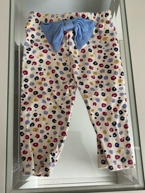 12m girls Cream Leopard Print leggings Bottoms with Blue Bow